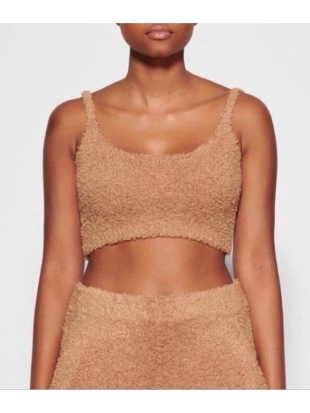 Skims Cozy Knit Teddy Shorts & Bralette Women's Loungewear Set in Camel Sz 2X/3X